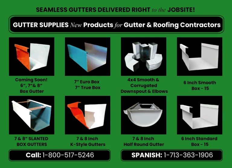 Seamless gutters delivered to jobsite - gutter supplies including box gutter, K-style, half round, and Euro box gutters for contractors